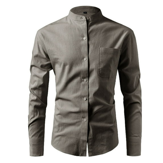 Men's Hipster Casual Slim Fit Long Sleeve Shirt Button Down Mock Collar Solid Shirts with Chest Pocket