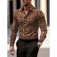 thumbnail image 1 of Men's Hipster Fitted Leopard Dress Shirt Long Sleeve Button Down Printed Shirt for Party Prom Brown M, 1 of 6
