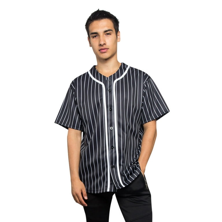 Men's Hipster Hip Hop Button Down Pin Striped Baseball