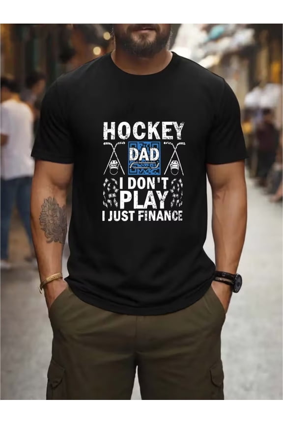 Men's Hockey Theme Printed T-Shirt - Featuring Hockey Stick and Puck Design, Ideal for Father's Day Gifts, Game-watching Events, and Outdoor Sports Casual Short-sleeved Shirts