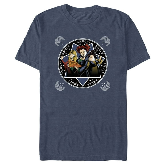 Men's Hocus Pocus Amuck Witch Circle Graphic Tee Navy Blue Heather Large