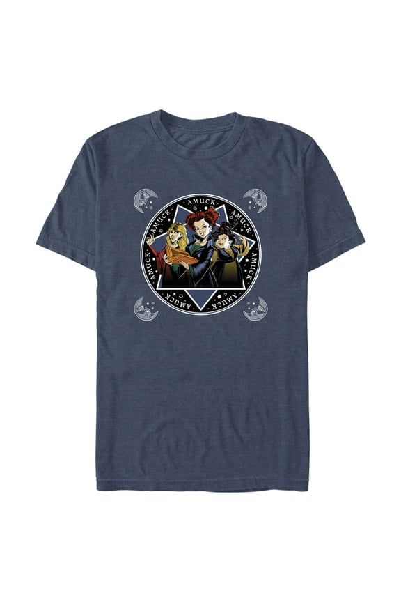Men's Hocus Pocus Amuck Witch Circle Graphic Tee Navy Blue Heather Medium