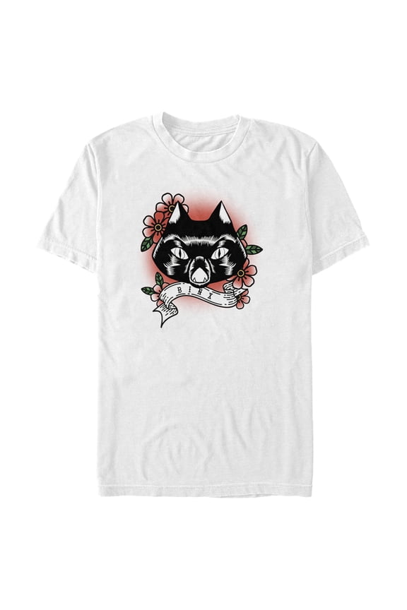 Men's Hocus Pocus Binx Flower Tattoo Graphic Tee White Large