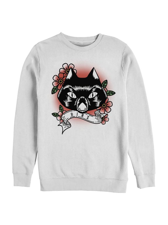 Men's Hocus Pocus Binx Flower Tattoo Sweatshirt White Large