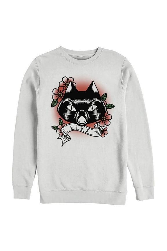 Men's Hocus Pocus Binx Flower Tattoo Sweatshirt White Large