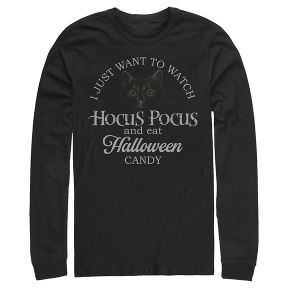 Men's Hocus Pocus Just Want to Eat Halloween Candy Long Sleeve Shirt Black X Large