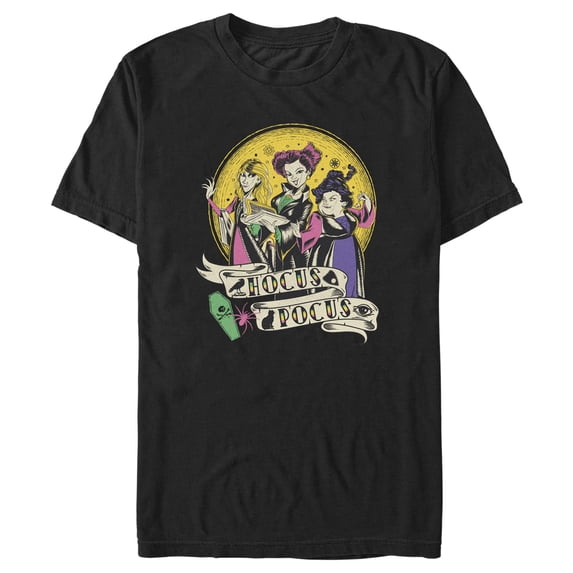 Men's Hocus Pocus Witch Tattoo Art Graphic Tee Black Medium