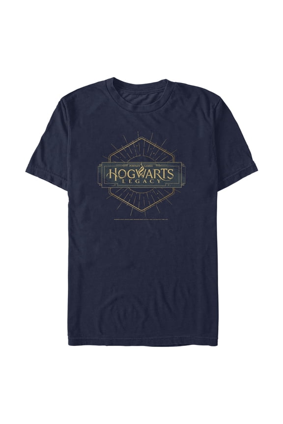 Men's Hogwarts Legacy Small Art Deco Logo  Graphic Tee Navy Blue Large