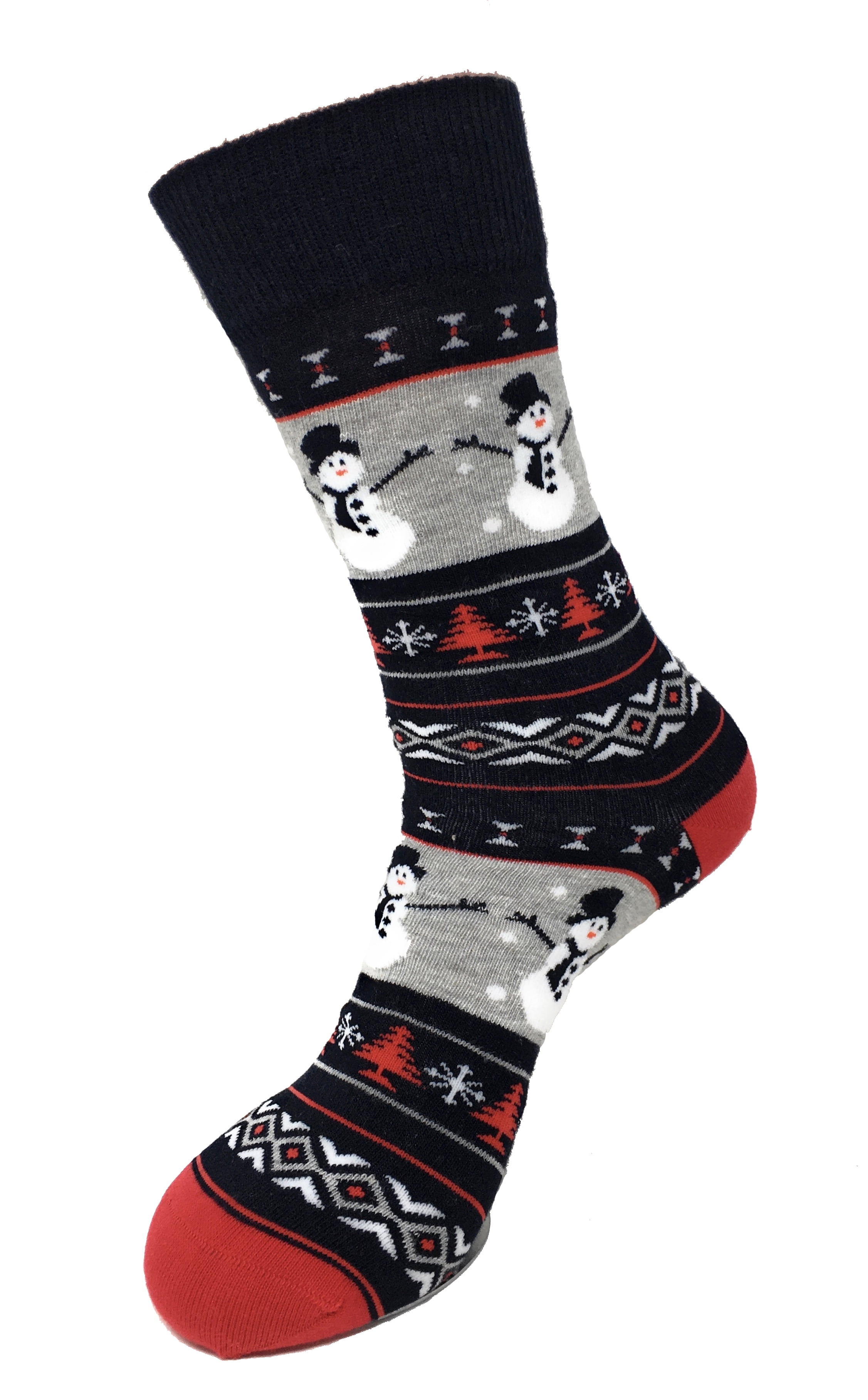 Men's Holiday Novelty Fun Dress Socks Snowmen Red Heel Toe