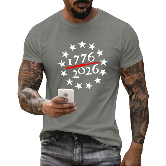 Men's Holiday Print Round Neck Short Sleeve Top Casual Sports Top, Size M-3XL