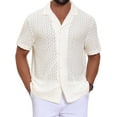 thumbnail image 1 of Men's Hollow Jacquard Shirt Camp Collar Short Sleeve Beach Texture Shirts M Beige, 1 of 6