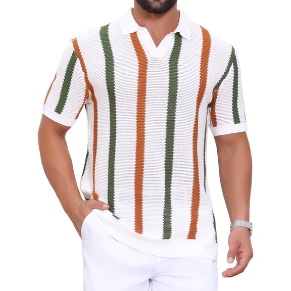 Men's Hollow Knit Polo Shirt V Neck Short Sleeve Golf Polo Shirts M White