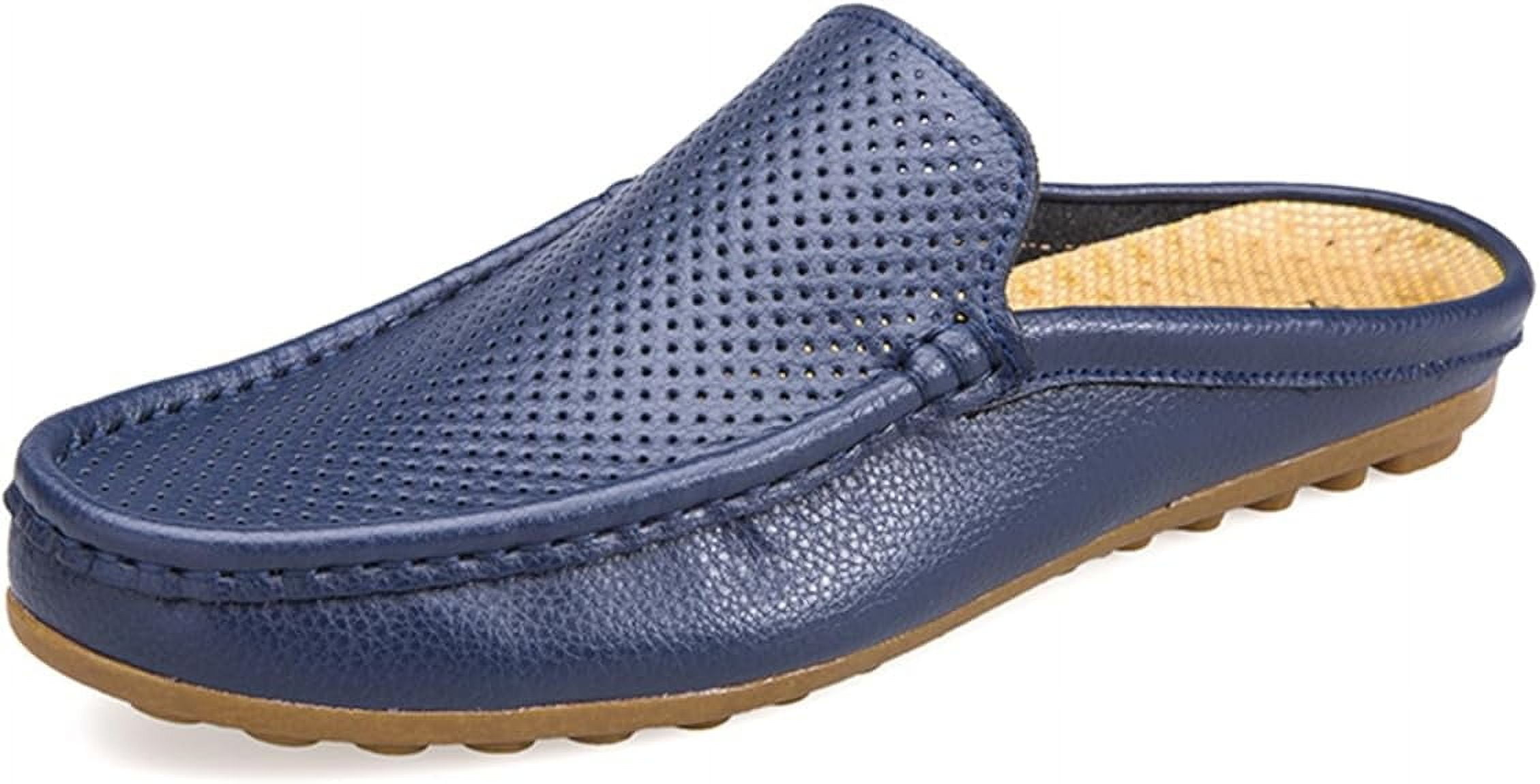 Men's Hollow Leather Slip On Mules Clog Slippers Casual Round Toe ...