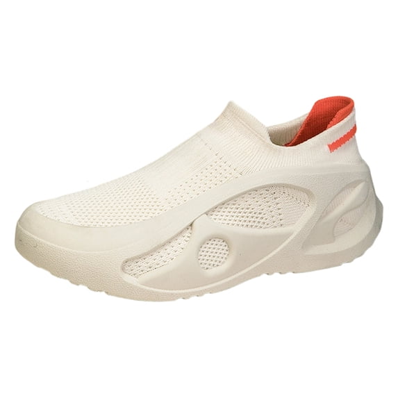 Men's Hollow Out Slip On Sneakers Breathable Soft Sole Running Shoes Lightweight Casual Barefoot Shoes Beige Size 6