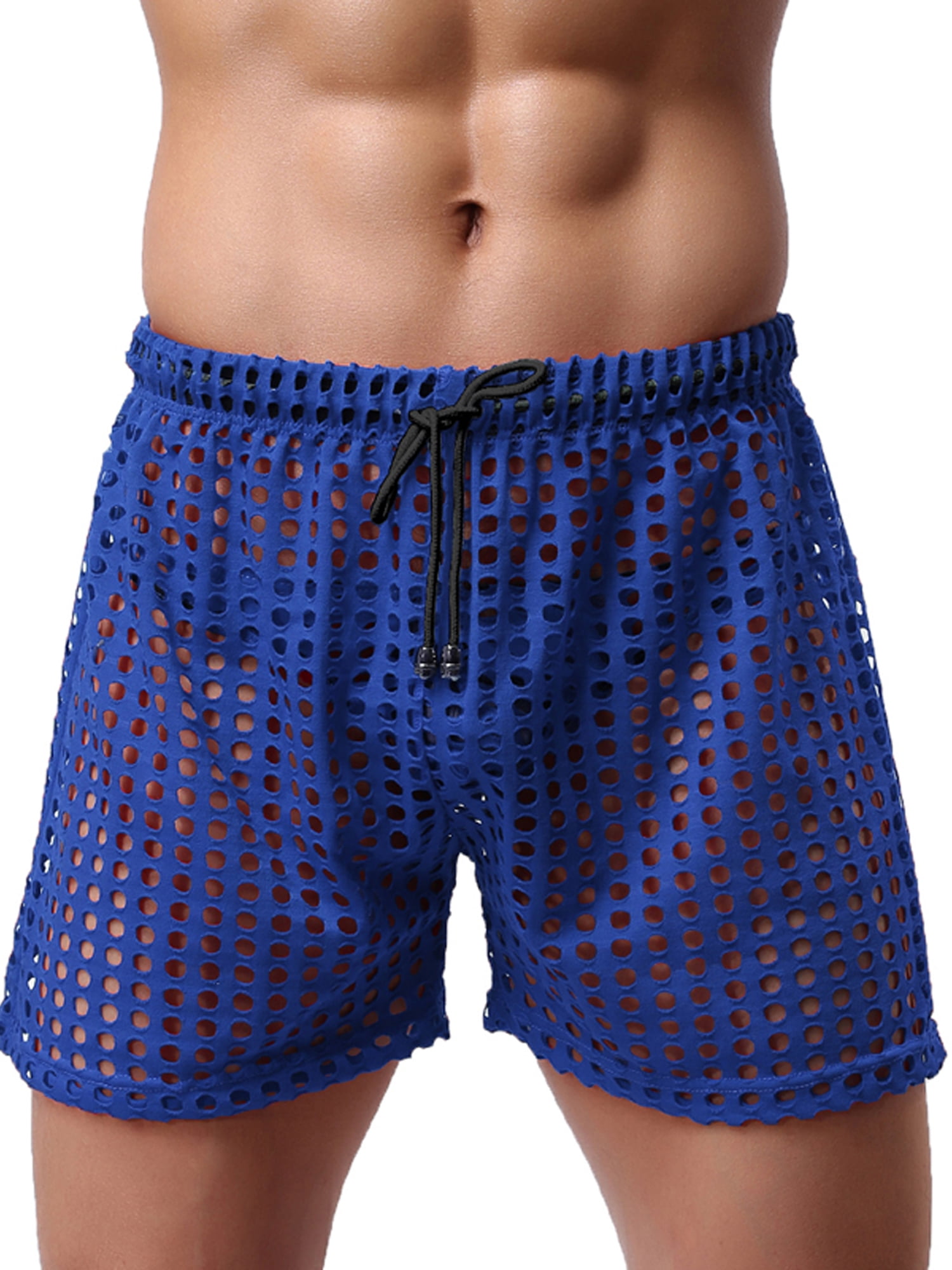 Men s Hollow See Through Shorts Drawstring Loose Lounge Pants Swim Shorts Cover Up Boxer Trunks