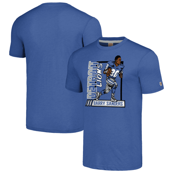 Men's Homage Barry Sanders Blue Detroit Lions Caricature Retired Player Tri-Blend T-Shirt