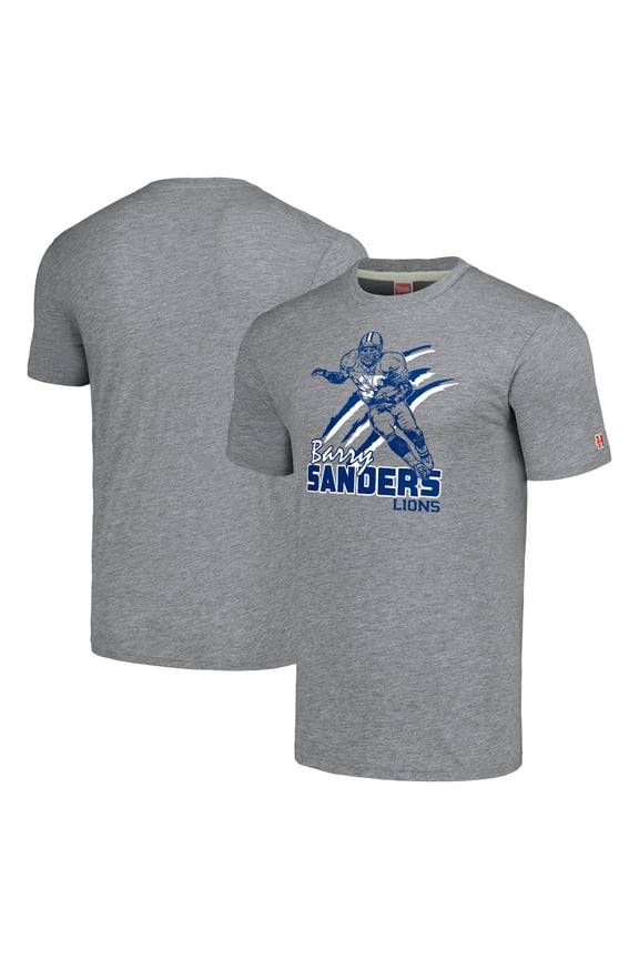 Unisex Homage Barry Sanders Gray Detroit Lions Caricature Retired Player Tri-Blend T-Shirt