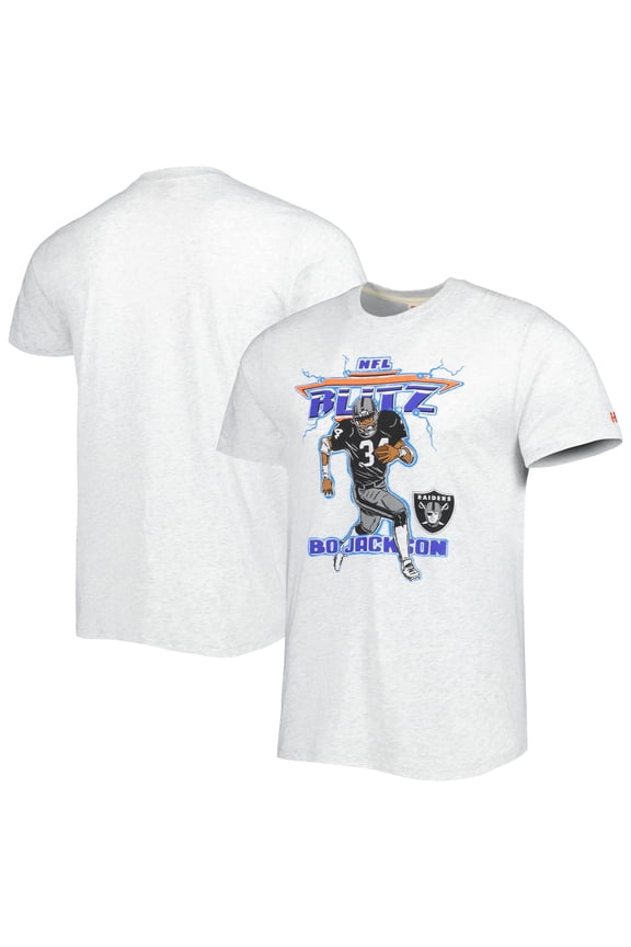 Unisex Homage Bo Jackson Heathered Ash Las Vegas Raiders NFL Blitz Retired Player Tri-Blend T-Shirt