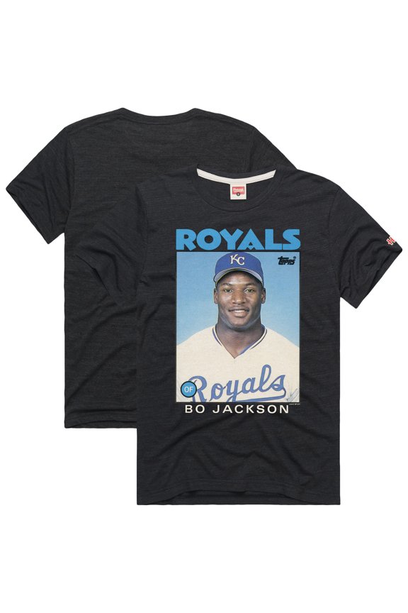 Men's Homage Bo Jackson Charcoal Kansas City Royals Topps Baseball Card Tri-Blend T-Shirt