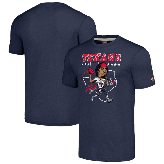 Unisex Homage C.J. Stroud Navy Houston Texans Caricature Player Tri-Blend T-Shirt
