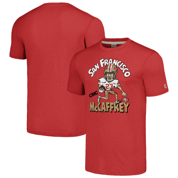 Unisex Homage Christian McCaffrey Scarlet San Francisco 49ers Caricature Player Tri-Blend T-Shirt