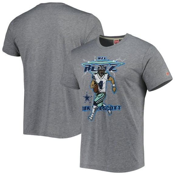 Unisex Homage Dak Prescott Heathered Heather Gray Dallas Cowboys NFL Blitz Player Tri-Blend T-Shirt