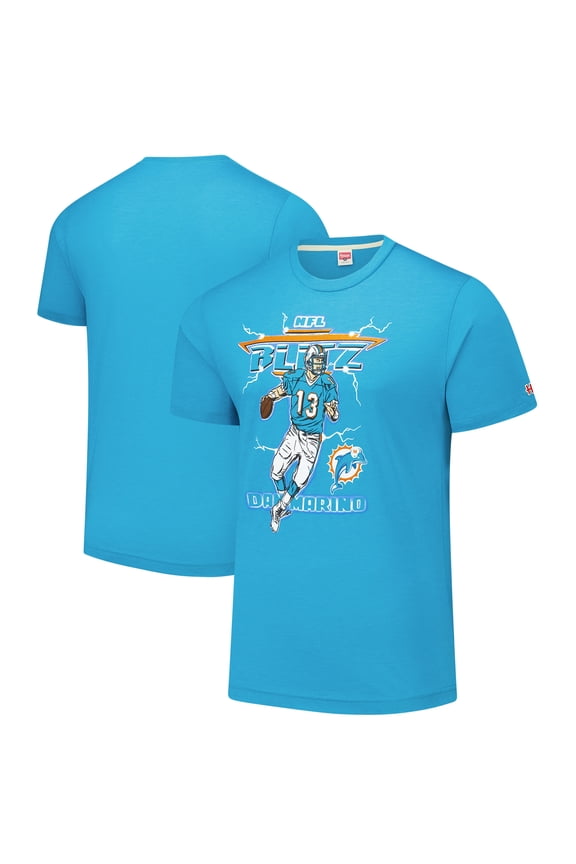 Unisex Homage Dan Marino Heathered Aqua Miami Dolphins NFL Blitz Retired Player Tri-Blend T-Shirt