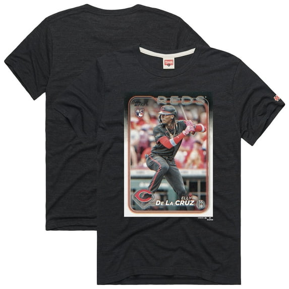 Men's Homage Elly De La Cruz Charcoal Cincinnati Reds Topps Baseball Card Tri-Blend T-Shirt