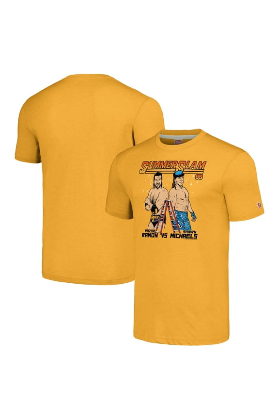 Men's Homage Heather Gold SummerSlam 1995 Razor Ramon vs. Shawn Michaels Tri-Blend T-Shirt
