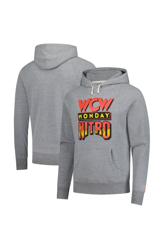 Men's Homage Heather Gray WCW Monday Nitro Tri-Blend Raglan Pullover Hoodie