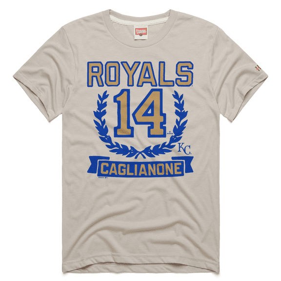Men's Homage Jac Caglianone Stone Kansas City Royals Wreath Rookie Graphic Tri-Blend T-Shirt