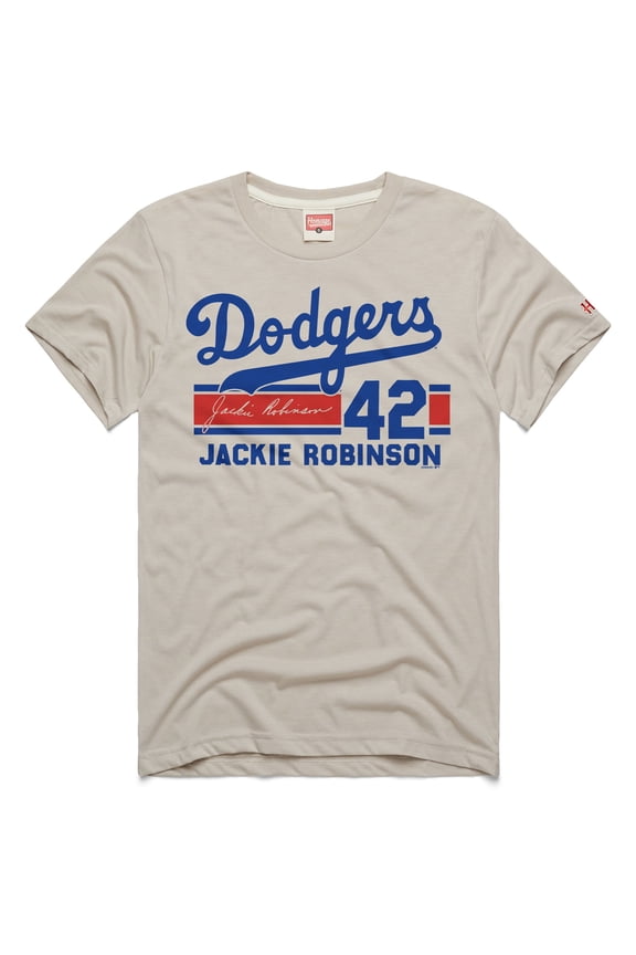 Men's Homage Jackie Robinson Stone Brooklyn Dodgers Signature Name & Number Tri-Blend T-Shirt