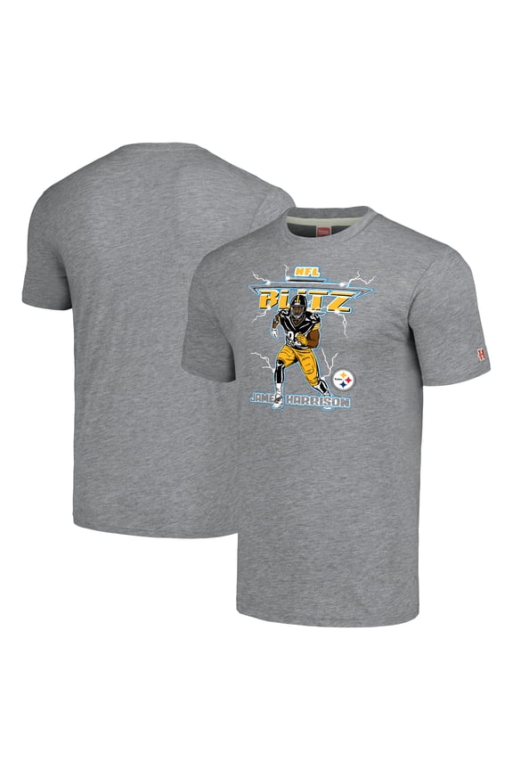 Unisex Homage James Harrison Heathered Heather Gray Pittsburgh Steelers NFL Blitz Retired Player Tri-Blend T-Shirt