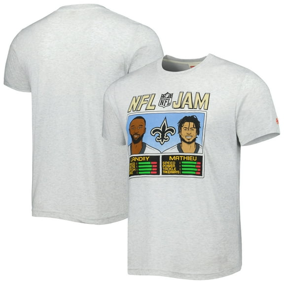Unisex Homage Jarvis Landry & Tyrann Mathieu Heather Gray New Orleans Saints NFL Jam Tri-Blend T-Shirt