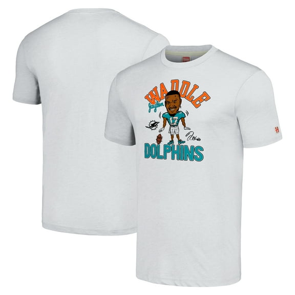 Unisex Homage Jaylen Waddle Anthracite Miami Dolphins Caricature Player Tri-Blend T-Shirt