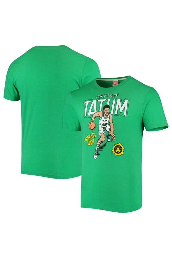 Men's Homage Jayson Tatum Kelly Green Boston Celtics Comic Book Player Tri-Blend T-Shirt