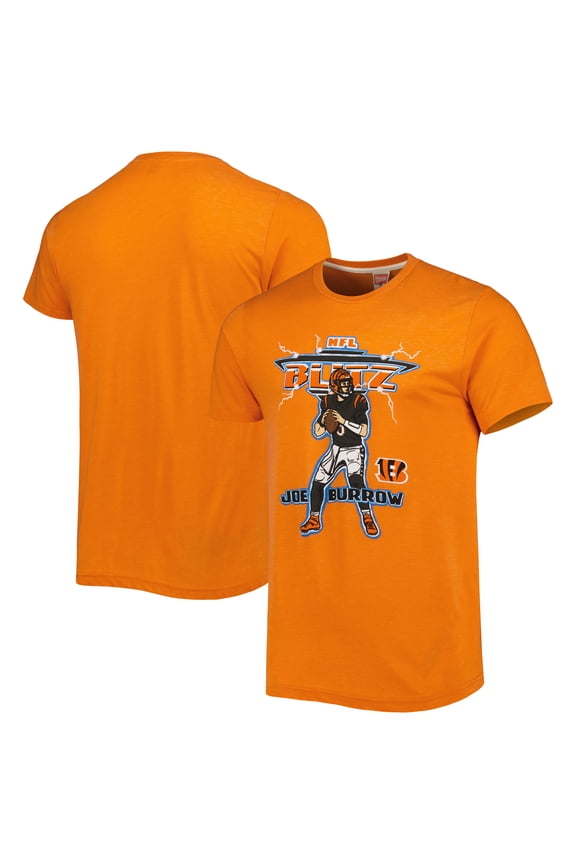 Unisex Homage Joe Burrow Heather Orange Cincinnati Bengals NFL Blitz Player Tri-Blend T-Shirt