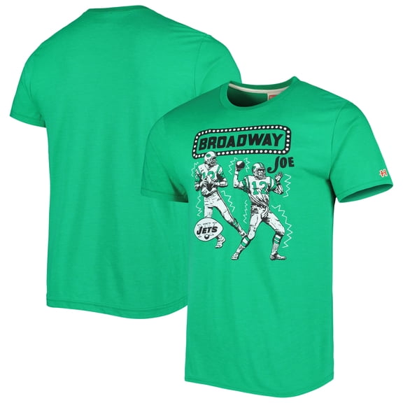 Unisex Homage Joe Namath Heather Green New York Jets Caricature Retired Player Tri-Blend T-Shirt
