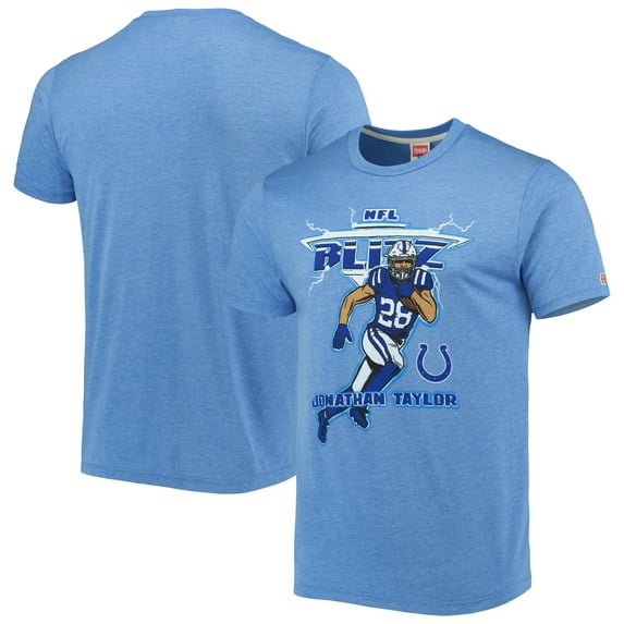 Unisex Homage Jonathan Taylor Heathered Heather Royal Indianapolis Colts NFL Blitz Player Tri-Blend T-Shirt