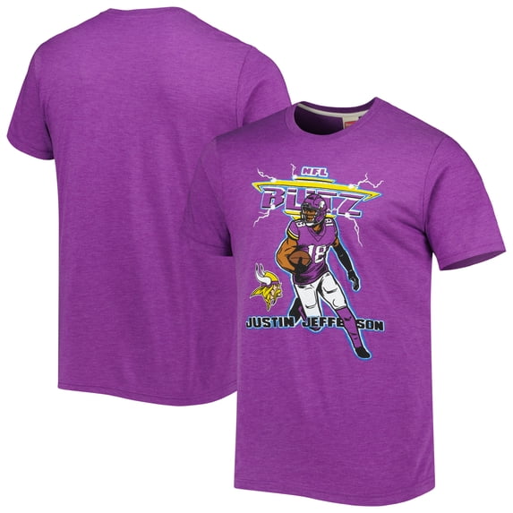 Unisex Homage Justin Jefferson Heathered Heather Purple Minnesota Vikings NFL Blitz Player Tri-Blend T-Shirt