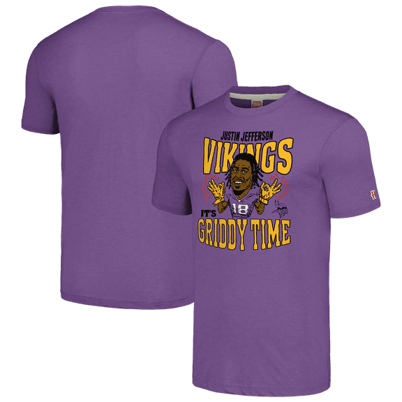 Unisex Homage Justin Jefferson Heathered Purple Minnesota Vikings Caricature Player Tri-Blend T-Shirt