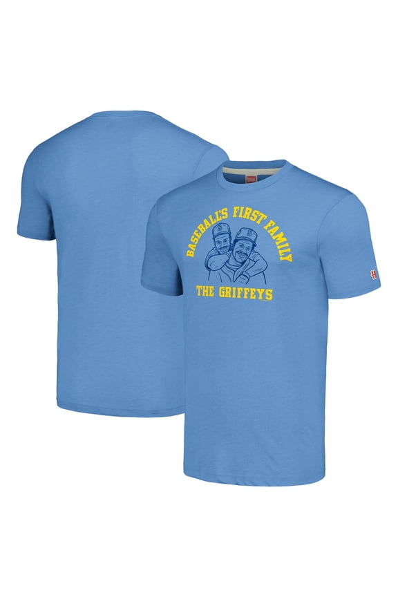 Men's Homage Ken Griffey & Ken Griffey Jr. Light Blue Seattle Mariners Illustration Tri-Blend T-Shirt