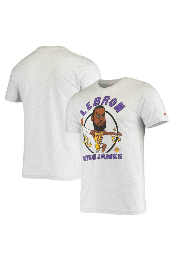 Men's Homage LeBron James Heathered Ash Los Angeles Lakers Caricature Tri-Blend T-Shirt