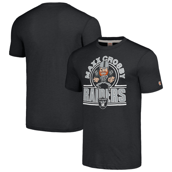 Unisex Homage Maxx Crosby Charcoal Las Vegas Raiders Caricature Player Tri-Blend T-Shirt