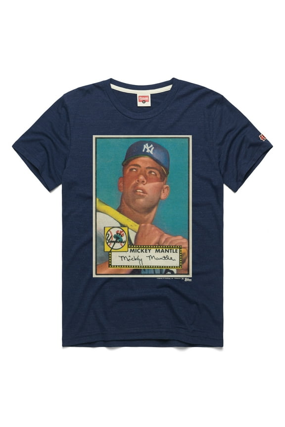 Men's Homage Mickey Mantle Navy New York Yankees Topps Baseball Card Player T-Shirt