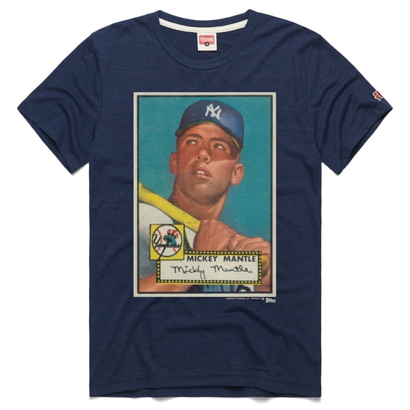 Men's Homage Mickey Mantle Navy New York Yankees Topps Baseball Card Tri-Blend T-Shirt