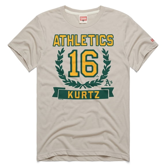 Men's Homage Nick Kurtz Stone Athletics Wreath Rookie Graphic Tri-Blend T-Shirt