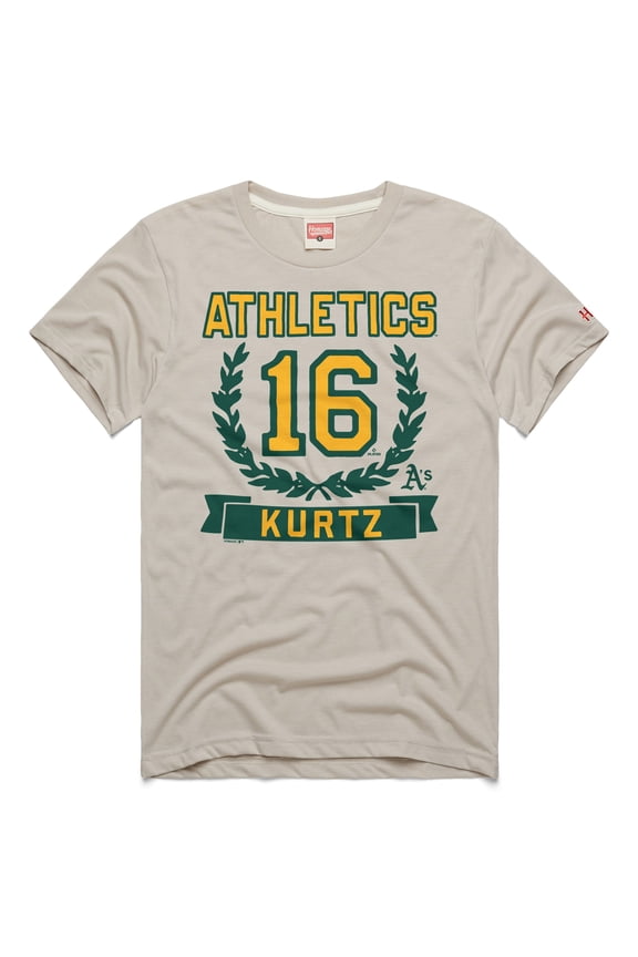 Men's Homage Nick Kurtz Stone Athletics Wreath Rookie Graphic Tri-Blend T-Shirt