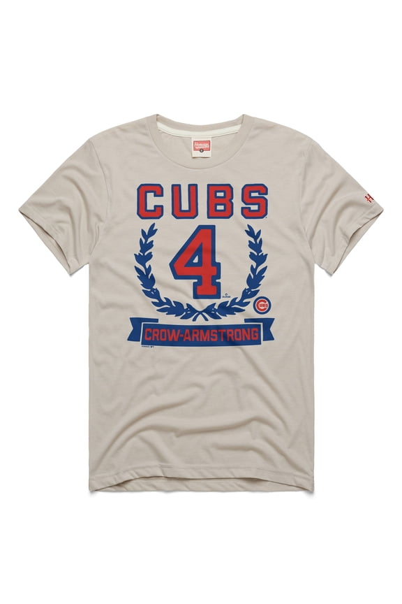 Men's Homage Pete Crow-Armstrong Stone Chicago Cubs Wreath Rookie Graphic Tri-Blend T-Shirt
