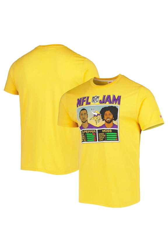 Unisex Homage Randy Moss & Daunte Culpepper Heather Gold Minnesota Vikings NFL Jam Retired Tri-Blend T-Shirt